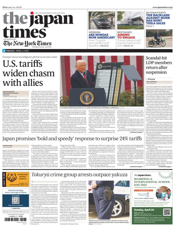 Prima-pagina-The-Japan-Times-oggi-edizione-di-oggi-20250404